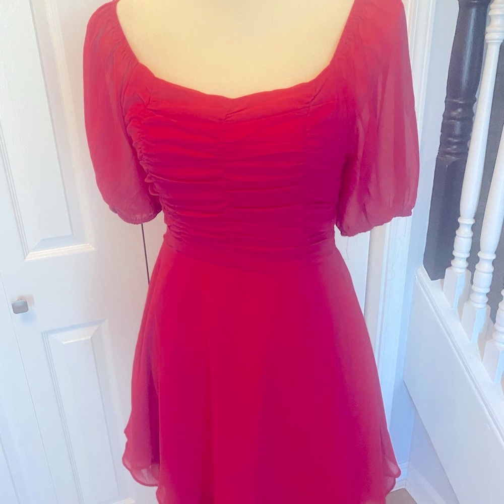 Altar'd State Hot Pink Puff Sleeve Mini Dress